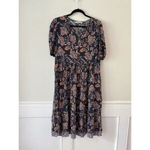Baukjen Floral Empire Waist Midi Dress Navy Multicolor UK14 US10